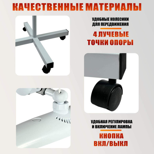 Профессиональная бестеневая напольная лампа PLNS-01 на колесах для наращивания ресниц и маникюра, белая