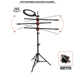Стойка LS-3ES63-B-26 для плетения кос и дред, с тремя вешалками для канекалона и кольцевой LED-лампой 26 см