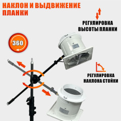 Мобильная вытяжка 150 мм, 2800 об/мин, для наращивания ресниц на штативе с колесами STANDK-1LS-63K с противовесами