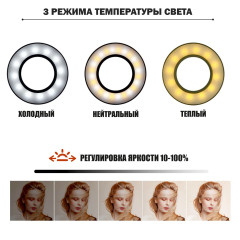 Портативная светодиодная LED панель RAG-1T3ST с цветными фильтрами на настольном пантографе с усиленной струбциной и держателем для телефона, USB