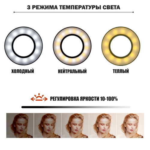 Портативная светодиодная LED панель RAG-1T3ST с цветными фильтрами на настольном пантографе с усиленной струбциной и держателем для телефона, USB