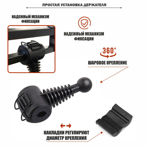 Лампа лупа LED напольная LN-22 с держателем телефона до 85 мм на регулируемом штативе ML с пантографом, черная